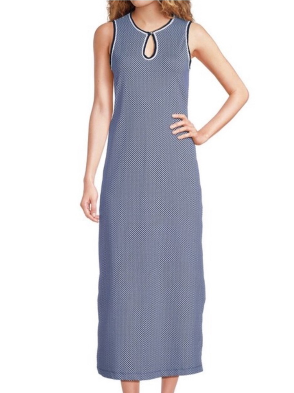 J.McLaughlin Blue & White Geometric Maxi Dress Keyhole Round Neck M